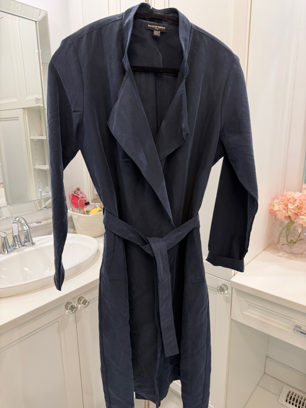 American Apparel Navy Blue Belted Duster Coat